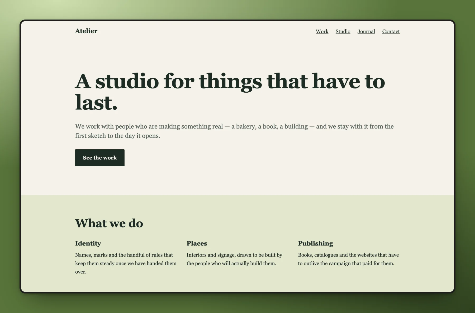The same studio page as a visitor sees it once published